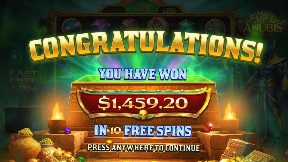 Fury of Anubis slot machine screen na nagpapakita ng madilim na Egyptian underworld theme.